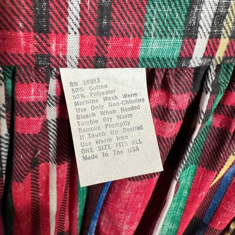 Vintage 70s Plaid Pinafore Apron Dress Ruffle Bib‎ Tie Back Lady One Size USA